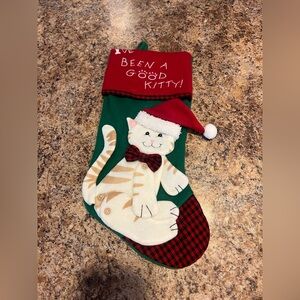 Playful Cat Christmas Stocking - Red, Green, White